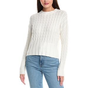 Women’s Silk Blend Cable Knit Sweater Ivory Soft Pullover Size M